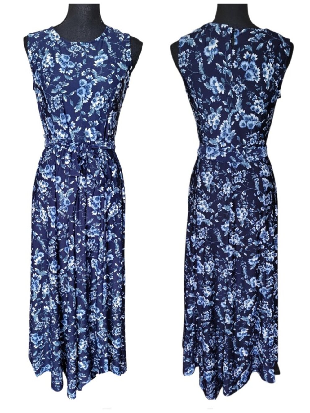 Chelsea Taylor Navy Blue Floral Maxi Modest Dress Women's Size 6 Petite